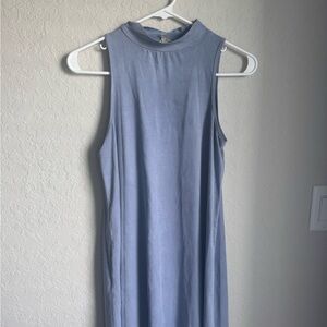 Charlotte Russe Blue Midi Sheath Dress with Mock Neck and Sleeveless Design